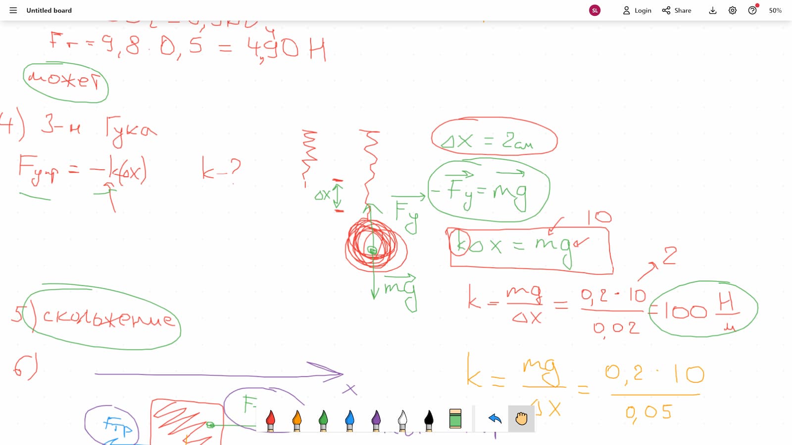 Image of people using Onlineboard for discussing physics related problem.